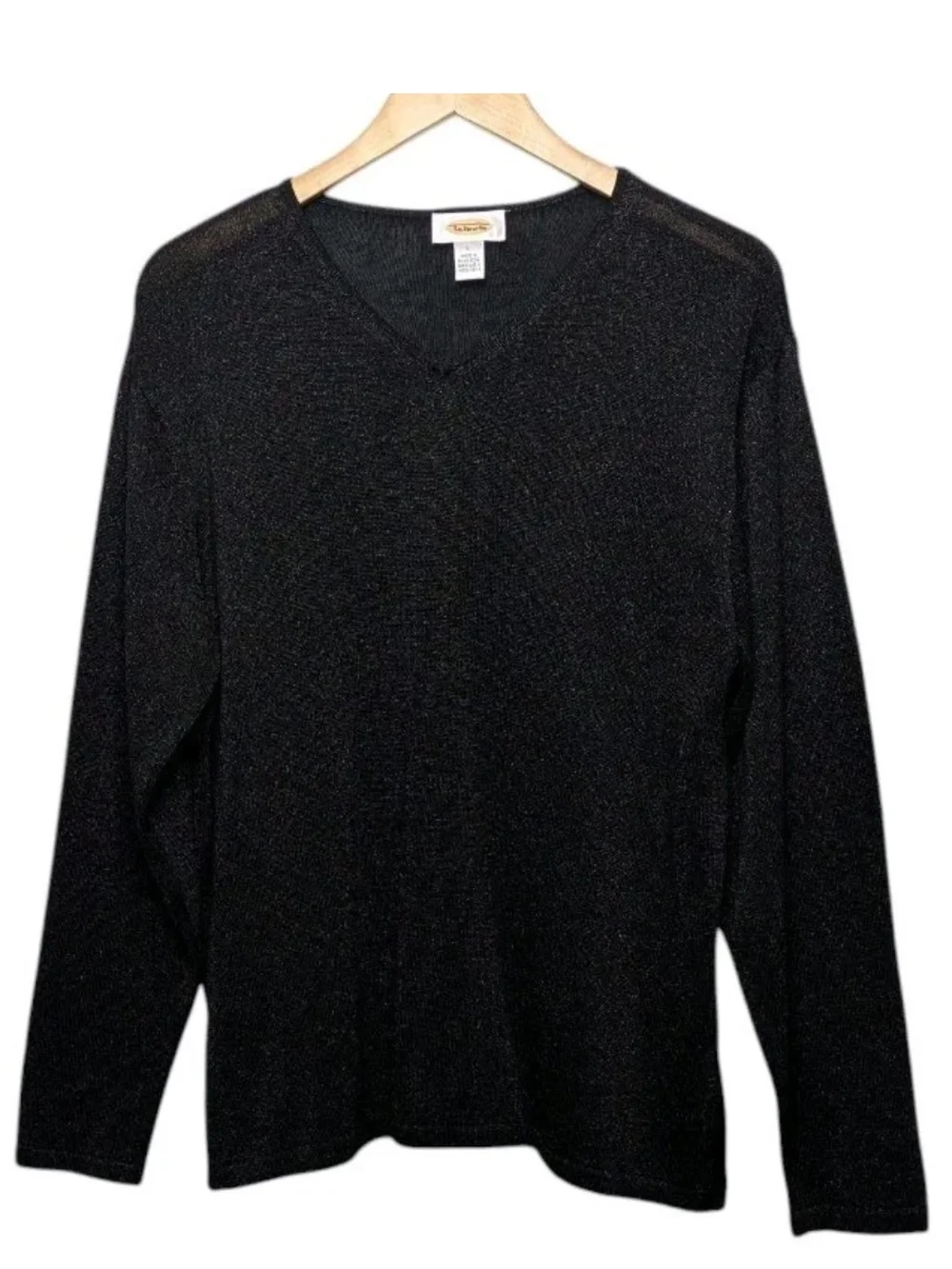 Talbots Black Silk Sparkle Sweater Large Vintage Metallic Shimmer